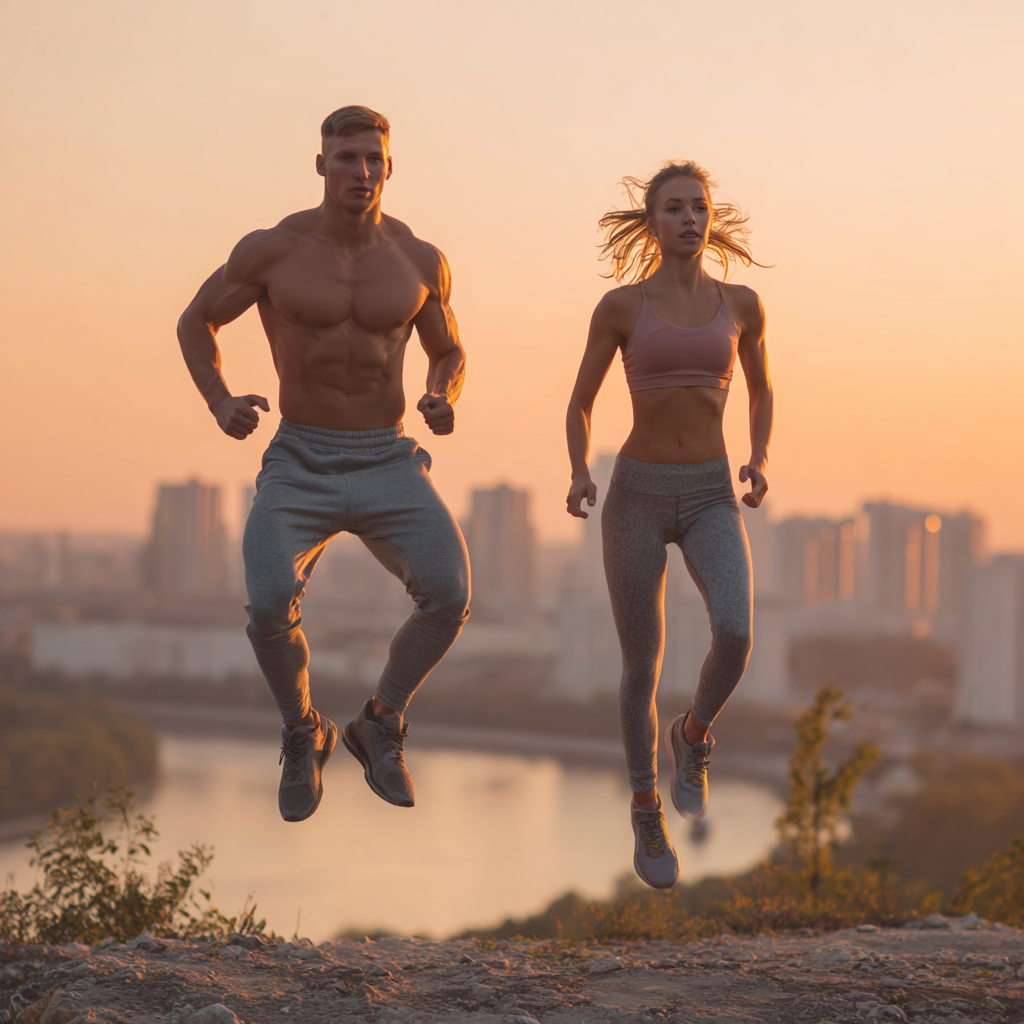 Persona che corre al tramonto